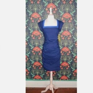 Nicole Miller Artelier Felicity Blue Cap Sleeve Ruched Cocktail Dress Nwt 8